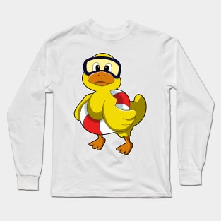 Duck at Swimming with Swim ring & Diving goggles Long Sleeve T-Shirt